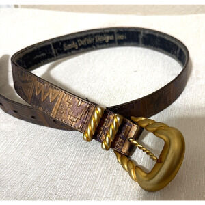 Sandy Duftler Vintage Belt Brass buckle Leather USA Womens M southwestern Aztec